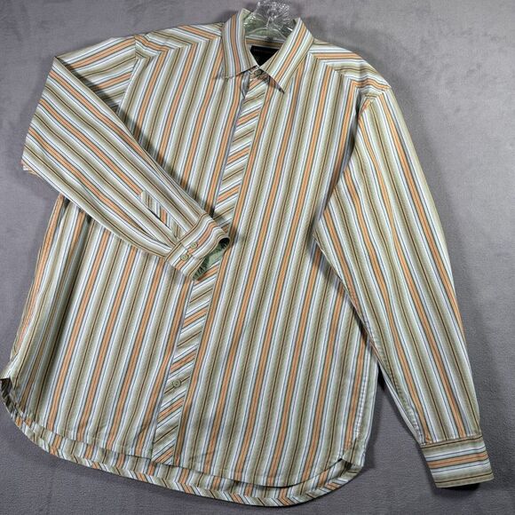 Jhane Barnes Other - Jhane Barnes Shirt Mens L Green Peach Striped Button Up Long Sleeve Flip Cuff